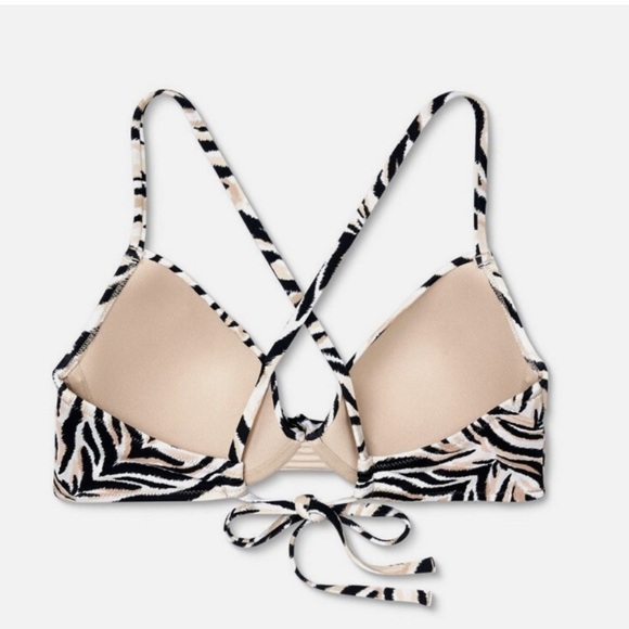 NWT Shade & Shore Black Tan and White Zebra Twist Front Padded Bikini Top - Picture 3 of 12